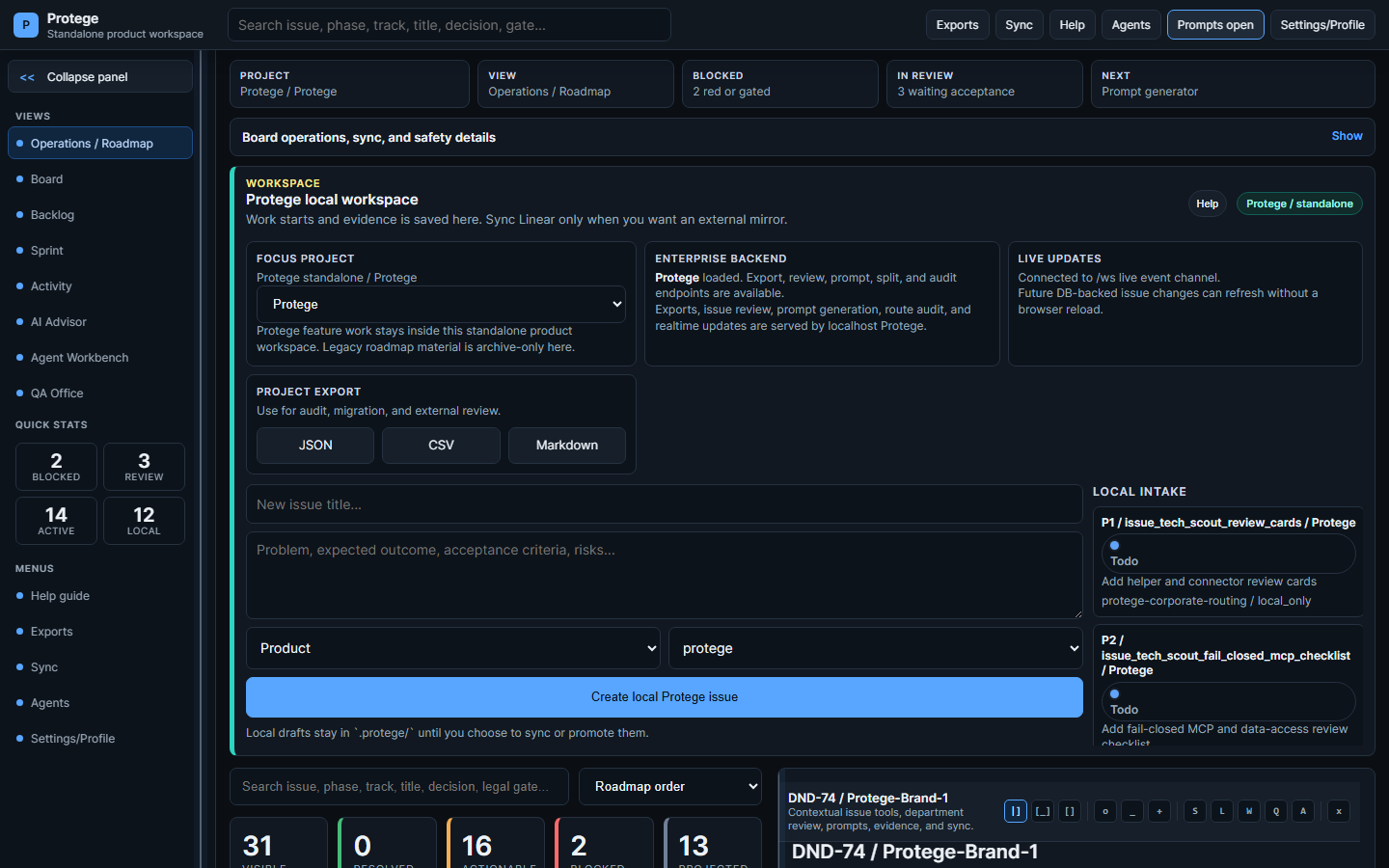 Current Mindling local command board interface screenshot